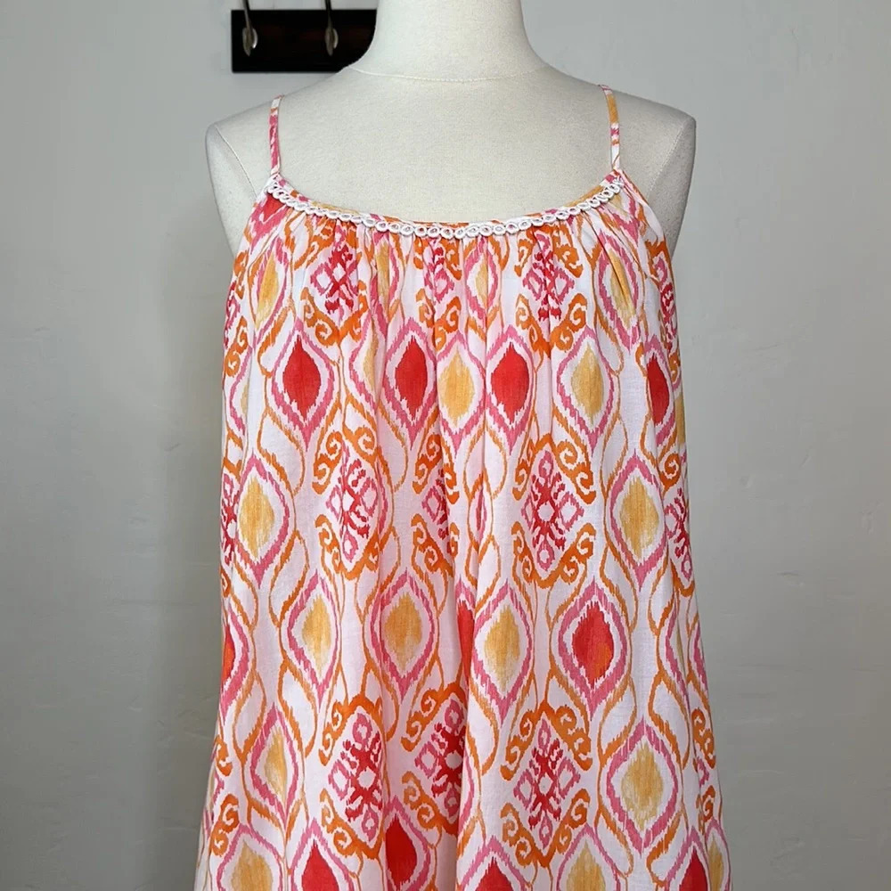 Oscar de‎ la Renta Ikat Cotton Slip Dress S | Boho Resort Summer Lounge - Picture 4 of 16